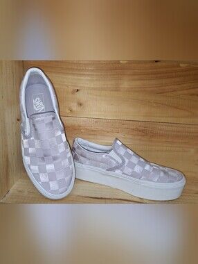 Vans Classic Slip-On Stackform Shoe In Lilac Checkerboard UNISEX M 9 / Wm 10.5